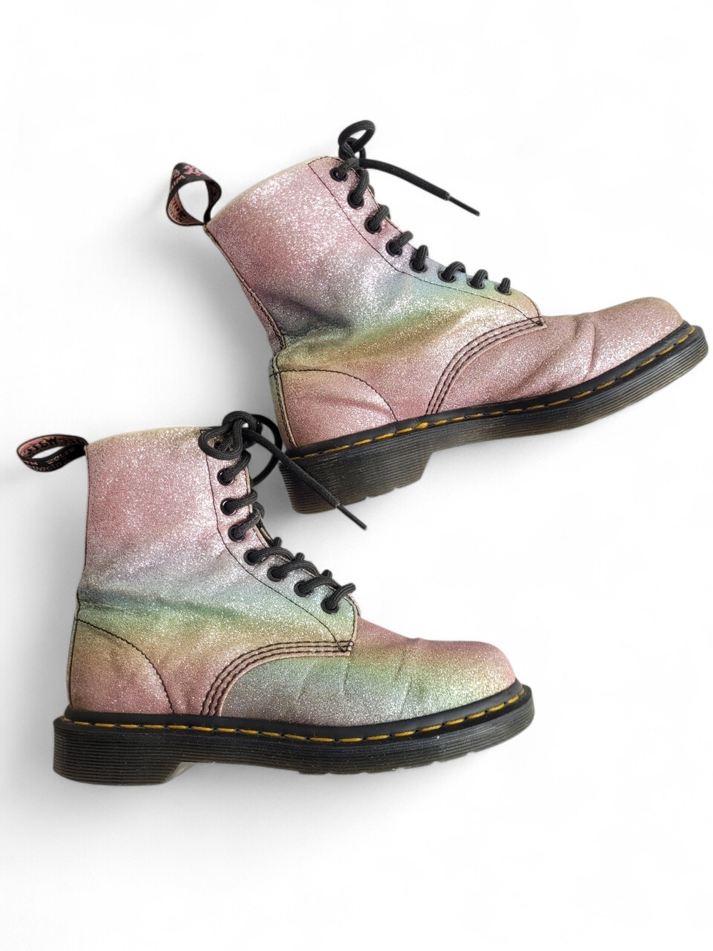Dr. Martens Pascal Glitter Pastel Rainbow Combat Boots Festival Size 6